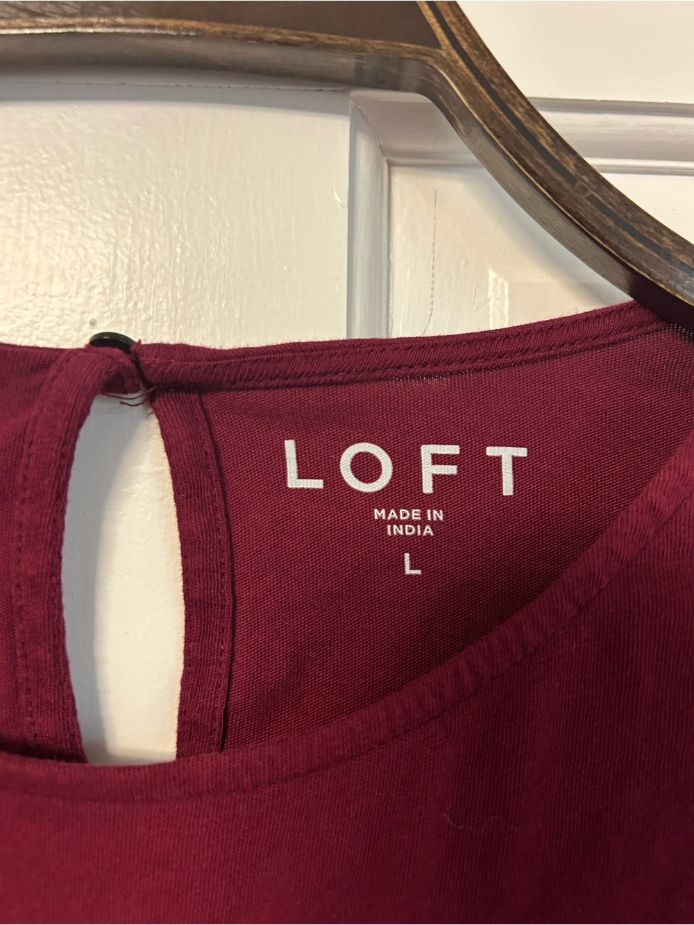 LOFT Burgundy Short Sleeve Ruffle & Lace Trim Top - Picture 3 of 4
